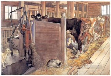 el establo 1906 Carl Larsson Pinturas al óleo